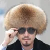 Berets 2023 Winter Echte Sliver Fur Bomber Raccoon Hat Ushaka Russische Trapper Cap Man Ski Hats herenkappen