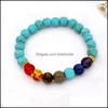 Beaded Strands 7 Chakra Healing Beaded Bracelet 8Mm Natural Lava Stone Tiger Eye Bead For Women Men Fashion Yoga Wholesale Jewelry Otipc