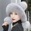 Bérets Chapeau d'hiver pour femme Boule de fourrure véritable Russe Vison naturel Bonnet chaud Dames Chapeaux tricotés