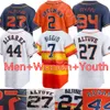 2023 사용자 정의 크기 S-4XL 44 Yordan Alvarez 3 Jeremy Pena 27 Jose Altuve Jersey George Springer Alex Bregman Michael Brantley Yuli Nolan Ryan 야구 유니폼