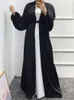 Vêtements ethniques Dubaï Abaya Kimono Épais Satin Ouvert Front Femmes Musulmanes Hijab Robe Pufll Manches Duster Cardigans Vêtements Islamiques Turc
