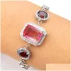 Bracelets de charme Luckyshine Women for Bangles 3 Big Stone Red Garnet Bi Turmaline Sier Sier Sier Drop Delivery Jóias DHNY6