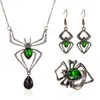 Ketting oorbellen set Halloween sieraden persoonlijkheid drie-stuks spider ring vintage imitatie-emerald