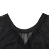 プラスサイズのドレスブラックエレガントドレス女性セクシーなプリーツ半袖メッシュパッチワークホロー