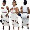 Werkjurken uitgehakt sexy tweedelig set vrouwen maxi rok sets streetwear mouwloze crop top gaten bodycon dames outfits