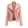 Women's Jackets 2023 Autumn Slim Black Pink Pu Leather Top For Women Solid Jacket Short Overcoat Ladies Biker Tops