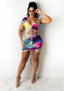 Work Dresses Sexy Mini Skirt Sets Tie Dye Summer V-neck Beach Crop Top Short Vacation Outifits Female Casual Two Piece Set Women