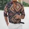 Mäns casual skjortor män smal passform utskrift etnisk folkskjorta aztec tryckt vintage vår höst streetwear mode långärmad