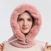 Berets Winter Fur Cap Veil Set Knitted Hooded For Women Cashmere Neck Warm Russia Outdoor Ski Windproof Hat Thick Plush Fluffy Beanies