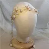 Bijoux de cheveux en crêpe blanche, bandeaux de luxe avec grandes perles faites à la main, bande en fil doux doré, coiffure de mariée de mariage