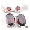 Dangle żyrandol 5 szt./Lot Sprzedaj i styl 925 Sterling Sier Plated Red Garnet Gems Forring For Lady E0164 Drop dostawa biżuteria ea dhmka