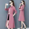 Women's Trench Coats Thin Windbreaker Long Spring Autumn Pink Navy Blue Women's Slim Coat