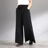 Pants Summer Casual Cotton Linen Women High Waist Wide Leg Autunm Band Loose Palazzo Trousers Plus Size Black Skirt L-7XL