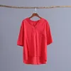 Blouses-shirts voor dames linnen blouse dames v-neck zomers pocket shirt los casual vintage massief rood wit gele tee tops femmewomen's