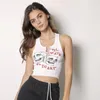 Canotte da donna Stampa teschio gotico Camicetta punk bianca Harajuku Moda Canotta da donna Streetwear Grunge Summer Basic Crop Top