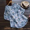 Blusas femininas para mulheres Casual Casual Vesconto de linho de meia manga Vintage Boho Floral Tops Tops Loose Blouse Summer