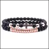Bracelets porte-bonheur pierre naturelle noir mat bracelet Yoga perles 2 pièces/ensemble mode croix élastique Bracelet pour femmes hommes bijoux Dhs Drop De Dh5Qw