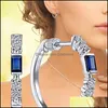 Hoop Huggie Hie Délicat Petit Boucles D'oreilles Rondes Femmes Bleu Cristal Zircon Élégant Dame Accessoires Fête D'anniversaire Cadeau De Mode Bijou Dhy8P