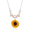 Pendant Necklaces Fashion Simple Exquisite Women's Ornament Choker Personality Creative Faux Pearl Metal Leaf Acrylic Sun Flower