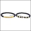 Bracelets porte-bonheur pierre naturelle noir mat bracelet Yoga perles 2 pièces/ensemble mode croix élastique Bracelet pour femmes hommes bijoux Dhs Drop De Dh5Qw