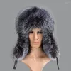 Berets Real Men's Silver Leifeng Winter Warm Hats Thick Fur Cap Raccoon Outdoor Middle Feng Lei Bomber