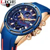 Armbandsur Lige Fashion Mens Watches Top Multi-Function Dial Sports Watch Men Date Waterproof Quartz Clock Relogio Masculino