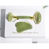 마사지 스톤즈 바위 도매 천연 jade 롤러 얇은 얼굴 Masr 리프팅 도구 슬림 얼굴 gua sha 녹색 돌 반공 주름 dh3xm