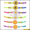 Bedelarmbanden Boheemian zonnebloem charmes gevlochten armband vriendschap verstelbaar touw daisy bangle polsband sieraden cadeau q571fz dro dhcsy