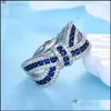 Anelli a grappolo Beautif Fashion Wedding Party Sier Donne Purple Crystal Lady Ring Jewelry Drop Delivery Otned