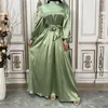 Etnisk klädmodell långärmad abaya hijab satin klänning kvinnor vår hösten dubai kalkon muslimsk parti maxi sundress robe femme