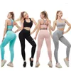 Active Sets Gym Sportwear Running Outwork Dames naadloze yoga set lange mouw shirt hoge taille perzik heup 2 lijnen legging sport tracksuit