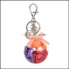 Keychains lanyards mode kvinnor transparent akryl bollhänge simation rose blommor charms pärla härlig bilväska nyckelring åtkomst othk2