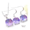 Earrings Necklace Luckyshine Christmas Gift Set Pendants Round Bi Colored Tourmaline 925 Sterling Sier Jewelry For Women Drop Deli Dhfui