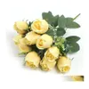 Fleurs décoratives Couronnes Bleu Rose Artificielle Beautif Bourgeons Pour La Maison De Mariage Roses Décoration Jaune Faux Bouquet De Fleurs Automne Dro Dh8Jj