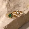 Cluster Rings Uworld Trendy 18K PVD Gold Plated Stainless Stee Vintage Emerald Fashion Ring For Women Tarnish Free