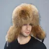 Berets Real Men's Silver Leifeng Winter Warm Hats Thick Fur Cap Raccoon Outdoor Middle Feng Lei Bomber