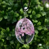 Pendentif Colliers De Mode Fleur Séchée Spécimen Ovale En Verre Cabochon Arbre De Vie En Cuir Cire Corde Chaînes Pour Femmes Diy Bijoux Cadeau Otlte