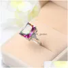 Med sidogonter 10 st 1 Lot LuckyShine Mother Gift Square Natural Rainbow Mystic Topaz Sier Rings Women Wedding Holiday Drop Deliv Dhio5