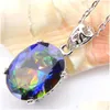 Other Jewelry Sets Luckyshine Rings Pendanta Oval Rainbow Natural Mystic Topaz Gems 925 Sterling Sier Plated For Women Zircon S Drop Dhwt4