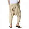 Męskie spodnie workowate bawełniane lniane harem mężczyźni Hip-hop kobiety w rozmiarze szerokie spodnie na nogach swobodne vintage długie joga z kieszenią