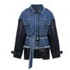 Kurtki damskie Ayualin Casual Lapel Big kieszeni jeansowy jesień 2023 Vintage Patchwork Long Rleeve for Women Boho Loose Jacket