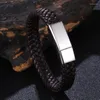 Charmarmband män smycken svart flätat läderarmband för rostfritt stål magnet lås punk homme armband manlig gåva ps1366