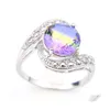 Anello solitario Est Style Anelli per donna 925 Sterling Sier placcato gemme di tormalina colorata rotonda 10 pezzi / lotto Accessorio per fascino moda D Dhzmf