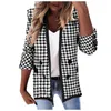 Trajes de mujer Blazers 2023 Chaqueta larga a cuadros para mujer Traje de oficina de manga larga con doble botonadura Chaqueta estampada para mujer Abrigo Ropa superior Mantea