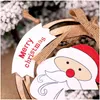 Christmas Decorations Diy Wooden Embellishments With String Decoration Santa Claus Wreath Bells Party Pendant Ornaments Drop Deliver Dhnxg