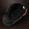 Berets Autumn Winter Flat Caps For Men Women Black Duckbill Hats Male Female Real Cowhide Leather Classic High-End Driving