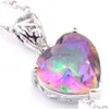 チャームヨーロッパ10 PCS/ロットヴィンテージ925 sier heartshappd Rainbow Topaz for womensギフトアメリカンオーストラリアの結婚式のネックレスドロップ