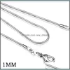 Kedjor DHS 1mm 925 Sterling Sier Smooth Snake Choker Halsband för kvinnors modesmycken i BK 16 18 20 22 24 tum Drop Delivery NEC OT7OD