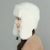 Bérets unisexe hiver chaud oreillette trappeur russe chapeau épaissir doublure neige ski coupe-vent couleur unie bonnets Ushanka Bomber Cap 2023