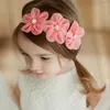 Hårtillbehör 2023 3 Flower Girls Headband Ribbon Pearl Diamond Born Hairband Sying Children's